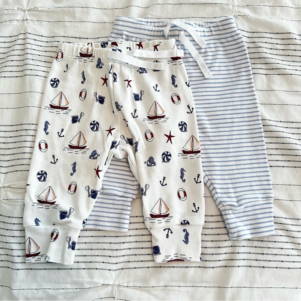 BABY GAP ORGANIC COTTON PANTS TWO PACK IN NAUTICAL PRINT SIZE 3-6 MONTHS